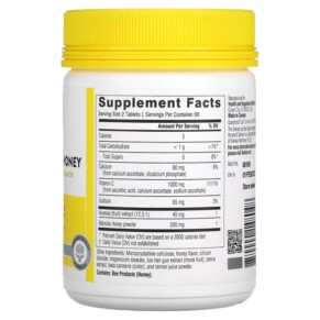 Thành phần vi chất của Swisse Ultiboost Vitamin C + Manuka Honey Natural Honey & Lemon 120 Chewable Tablets 850000148048