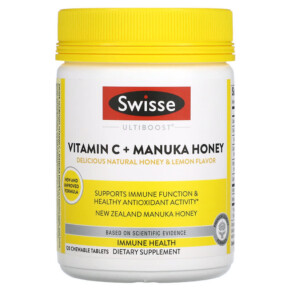 Thực phẩm bổ sung Swisse Ultiboost Vitamin C + Manuka Honey Natural Honey & Lemon 120 Chewable Tablets 850000148048