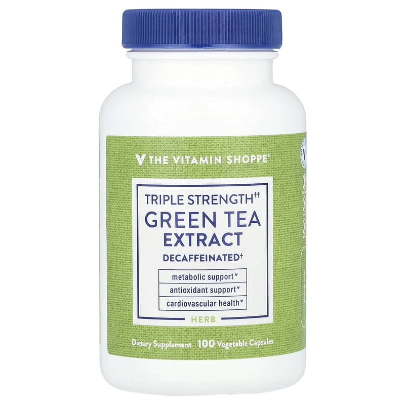 The Vitamin Shoppe, Green Tea Extract, Triple Strength, Decaffeinated, 100 viên chay 766536018079