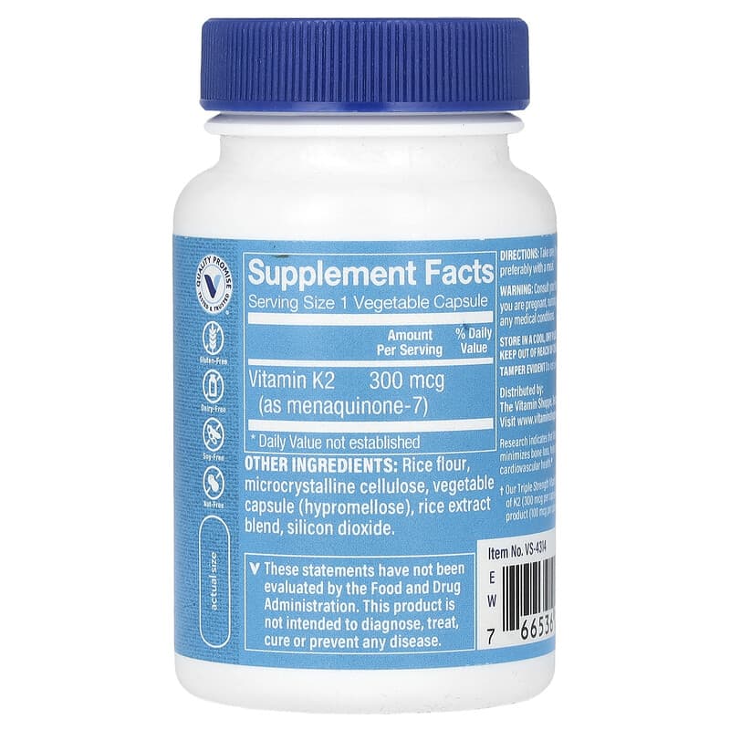 Vitamin K2 Triple Strength 300 mcg 60 viên chay The Vitamin Shoppe 9 Vitamin K2 Triple Strength 300 mcg 60 viên chay The Vitamin Shoppe 766536043149