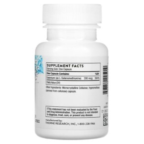 Viên uống Thorne Selenium 200 mcg 60 viên từ hãng Thorne 3 Thành phần vi chất của Thorne Selenium 200 mcg 60 Capsules 693749225010