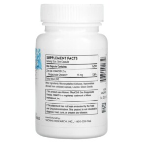Thành phần vi chất của Thorne Zinc Bisglycinate 15 mg 60 Capsules 693749011750