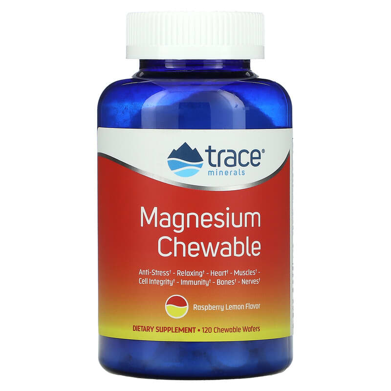 viên nhai bổ sung Magie vị Dâu Rừng Chanh 120 viên Trace Minerals 10 trace minerals magnesium chewable raspberry lemon 120 chewable wafers 95225 878941004988