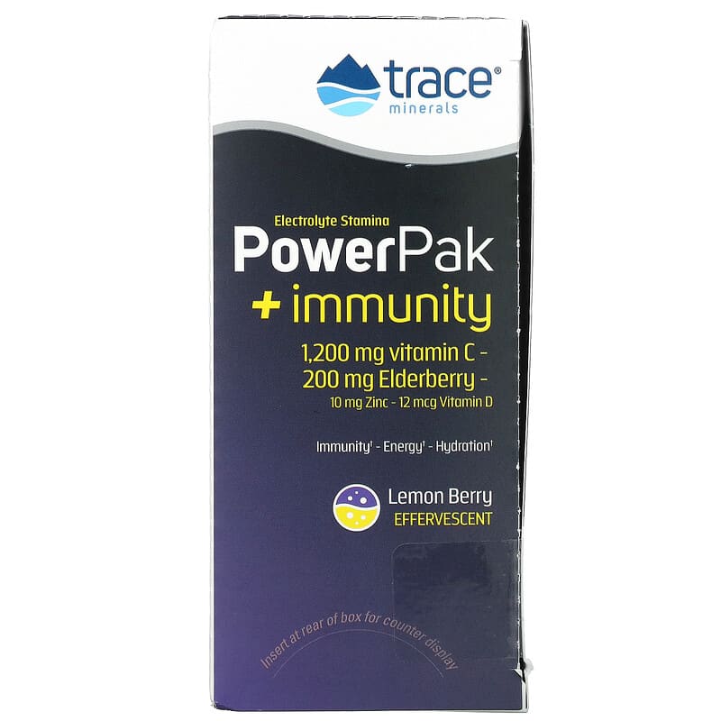Trace Minerals PowerPak + Immunity Lemon Berry 30 gói 0.19 oz (5.3 g)/gói của Trace Minerals 10 trace minerals powerpak immunity lemon berry 30 packets 0 19 oz 5 3 g each 108166 878941005886