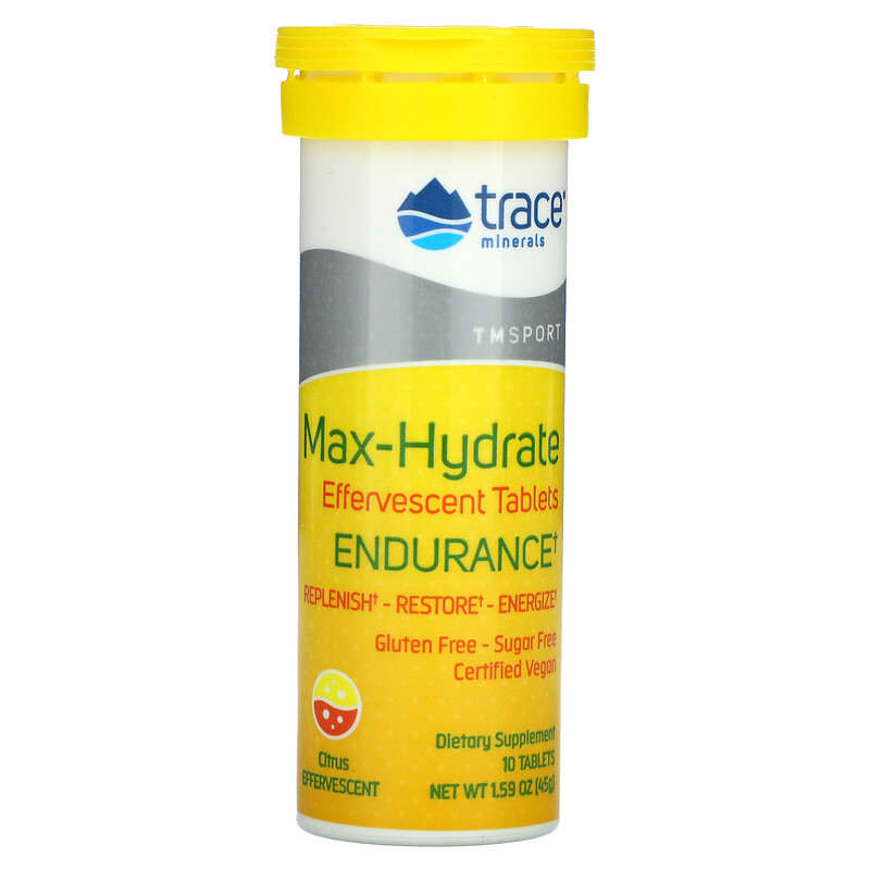 Viên sủi bù nước Trace Minerals TM Sport Max-Hydrate Endurance Citrus 10 viên 45g 10 trace minerals tm sport max hydrate endurance effervescent tablets citrus 10 tablets 1 59 oz 45 g 90338 878941004179