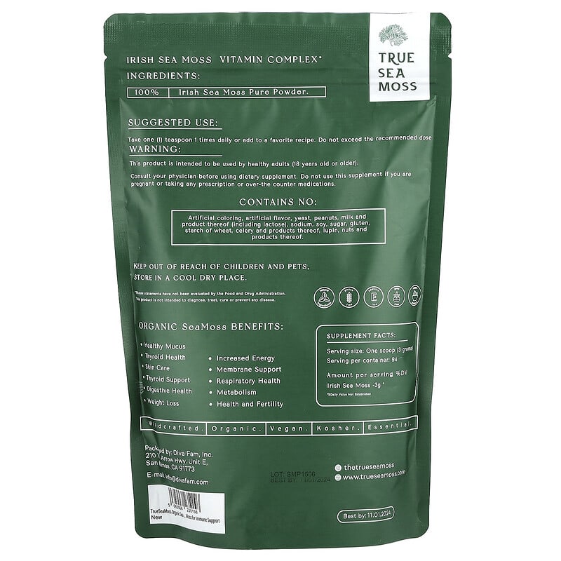 Bột tảo biển hữu cơ True Sea Moss, vitamin tổng hợp cao cấp 227 g 9 Bột tảo biển hữu cơ True Sea Moss, vitamin tổng hợp cao cấp 227 g 5065006235158