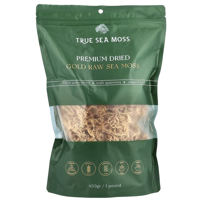 True Sea Moss, Premium Dried Gold Raw Sea Moss, 1 lb (453 g) 5065006235141