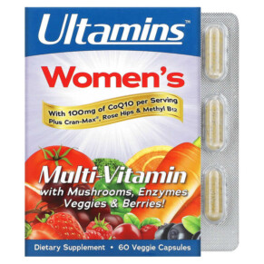 Thực phẩm bổ sung Ultamins Women's Multivitamin with CoQ10 Mushrooms Enzymes Veggies & Berries 60 Veggie Capsules 898220012725
