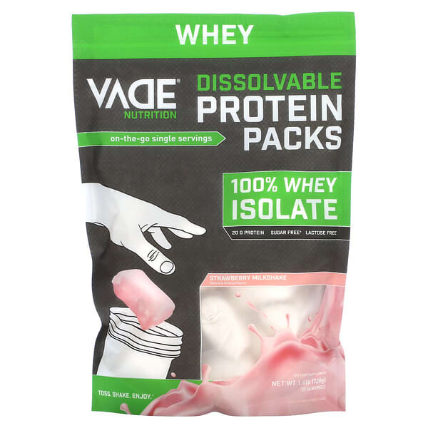 Vade Nutrition Dissolvable Protein Packs 100% Whey Isolate Strawberry Milkshake 1,6 lb 720 g 10 vade nutrition dissolvable protein packs 100 whey isolate strawberry milkshake 1 6 lb 720 g 128886 855353007219