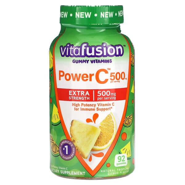 VitaFusion Gummy Vitamins Power C Extra Strength Tropical Citrus 500 mg 92 viên nhai 125 mg/viên 027917260099