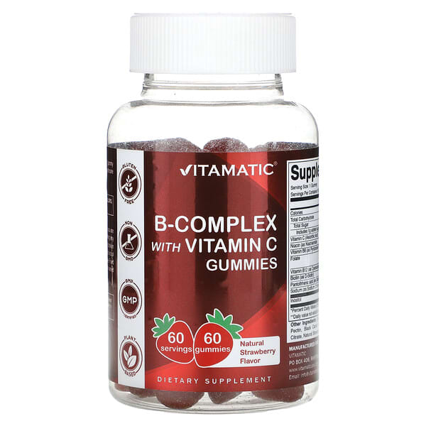 Vitamatic B-Complex With Vitamin C Gummies Strawberry 60 viên nhai 10 vitamatic b complex with vitamin c gummies strawberry 60 gummies 126604 810078473237