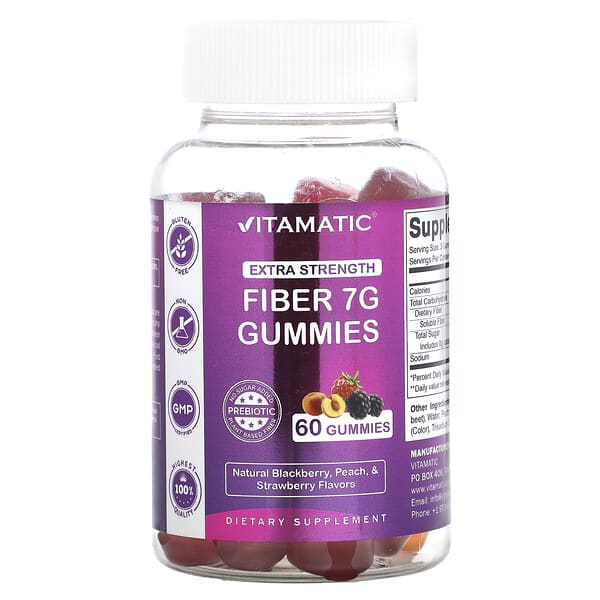 Vitamatic Fiber Gummies Extra Strength Natural Blackberry Peach & Strawberry 7 g 60 viên nhai 2,3 g/viên 10 vitamatic fiber gummies extra strength natural blackberry peach strawberry 7 g 60 gummies 2 3 g per gummy 126601 810078473022