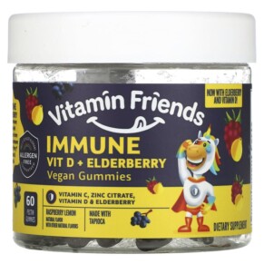 Thực phẩm bổ sung Vitamin Friends Immune Vit D + Elderberry Raspberry 60 Pectin Gummies 854532002793