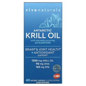 Thực phẩm bổ sung Viva Naturals Antarctic Krill Oil with Astaxanthin 625 mg 60 Caplique Capsules 885128644103