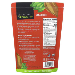 Thành phần vi chất của Viva Naturals Organic Cacao Nibs 1 lb (454 g) 700465936974