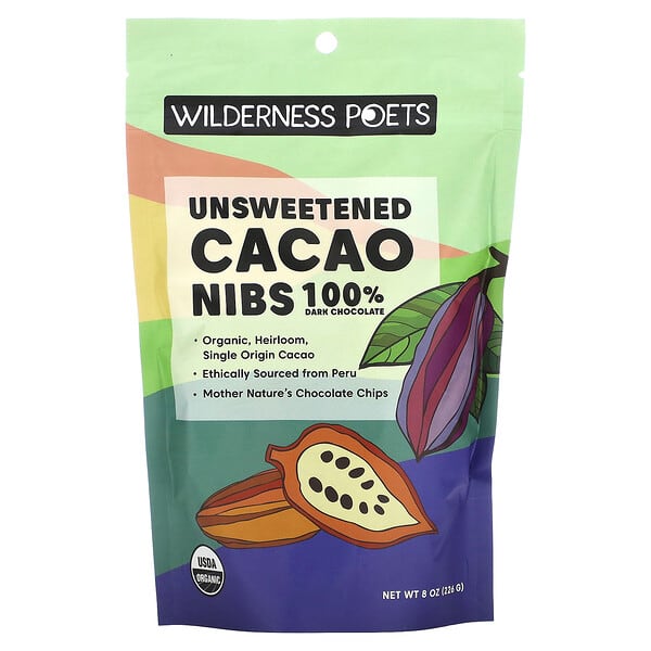 Wilderness Poets Organic Unsweetened Cacao Nibs Dark Chocolate 8 oz 226 g 891617002439