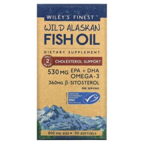 Thực phẩm bổ sung Wiley's Finest Wild Alaskan Fish Oil Cholesterol Support 800 mg 90 Softgels 857188004159