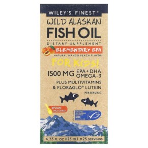 Thực phẩm bổ sung Wiley's Finest Wild Alaskan Fish Oil For Kids Elementary EPA Natural Mango Peach 1.500 mg 4.23 fl oz (125 ml) 857188004289