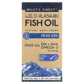 Thực phẩm bổ sung Wiley's Finest Wild Alaskan Fish Oil Peak EPA 1.000 mg 60 Fish Softgels 857188004074