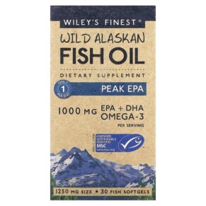 Thực phẩm bổ sung Wiley's Finest Wild Alaskan Fish Oil Peak EPA 1.250 mg 30 Fish Softgels 857188004012