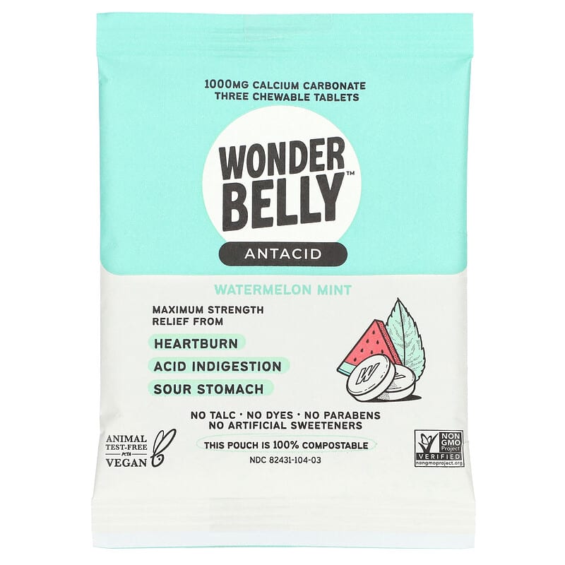 Viên nhai giảm axit dạ dày Wonderbelly vị dưa hấu bạc hà 3 viên 10 wonderbelly antacid watermelon mint 3 chewable tablets 131922 382431104039