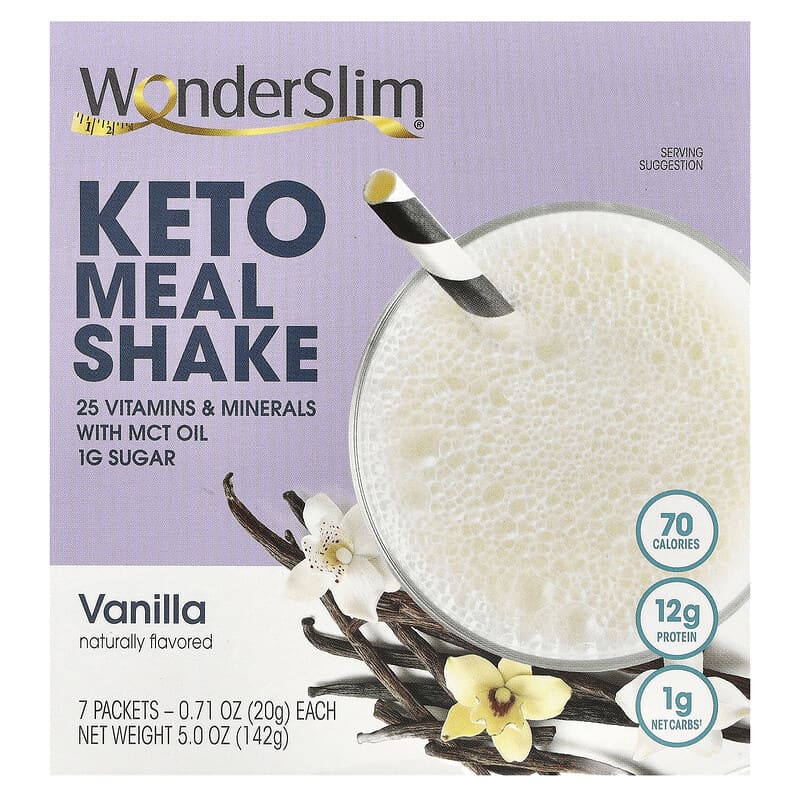WonderSlim, Keto Meal Shake, Vanilla, 7 Packets, 0,71 oz (20 g) 810053941270