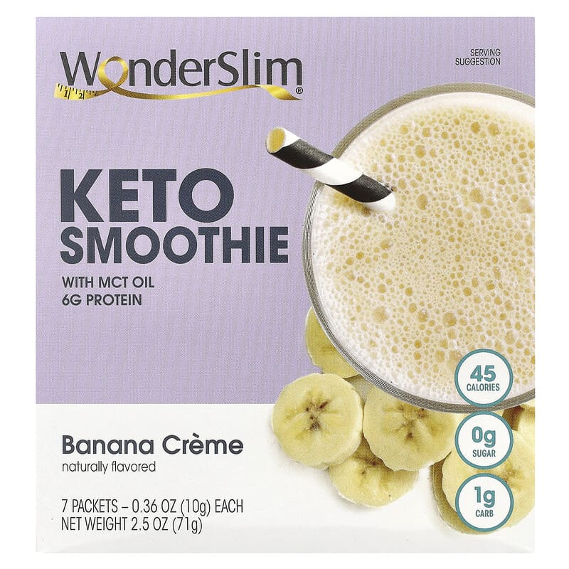 WonderSlim, Keto Smoothie, Banana Creme, 7 Packets, 0,36 oz (10 g) 810053941188