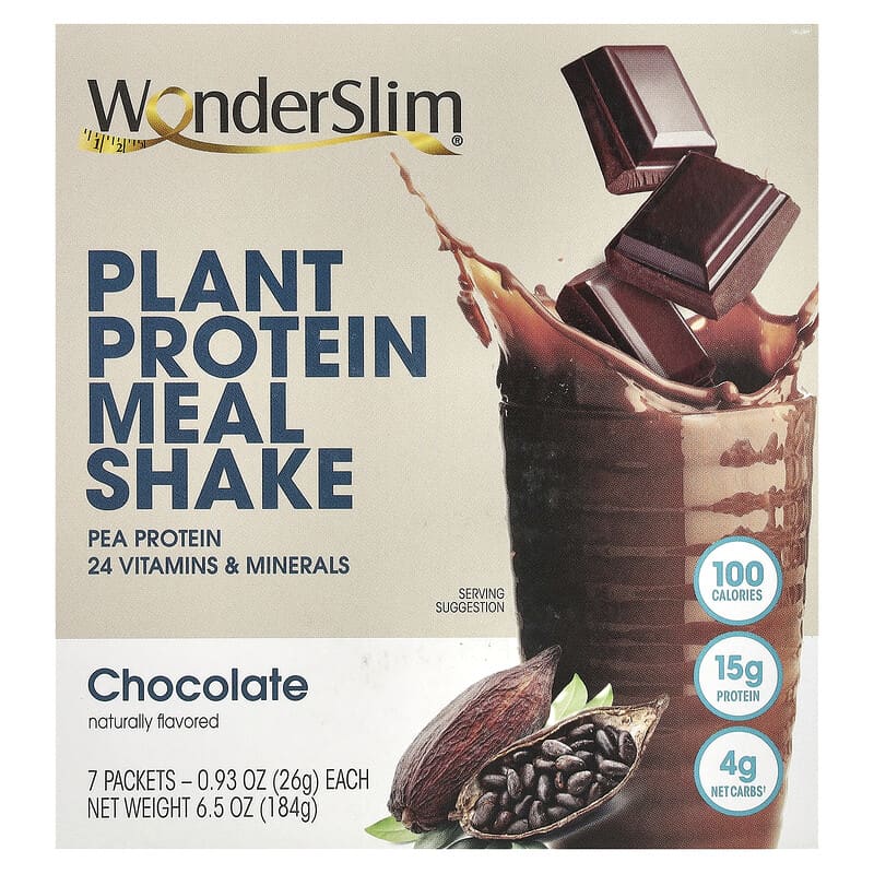 Sữa lắc thực vật WonderSlim hương sô cô la, 7 gói, 0,93 oz (26 g) 10 wonderslim plant protein meal shake chocolate 7 packets 0 93 oz 26 g each 138907 810053941126