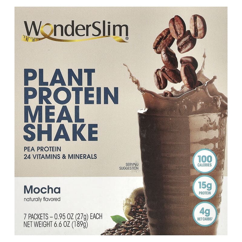 WonderSlim, Plant Protein Meal Shake, Mocha, 7 Packets, 0,95 oz (27 g) 810053941133