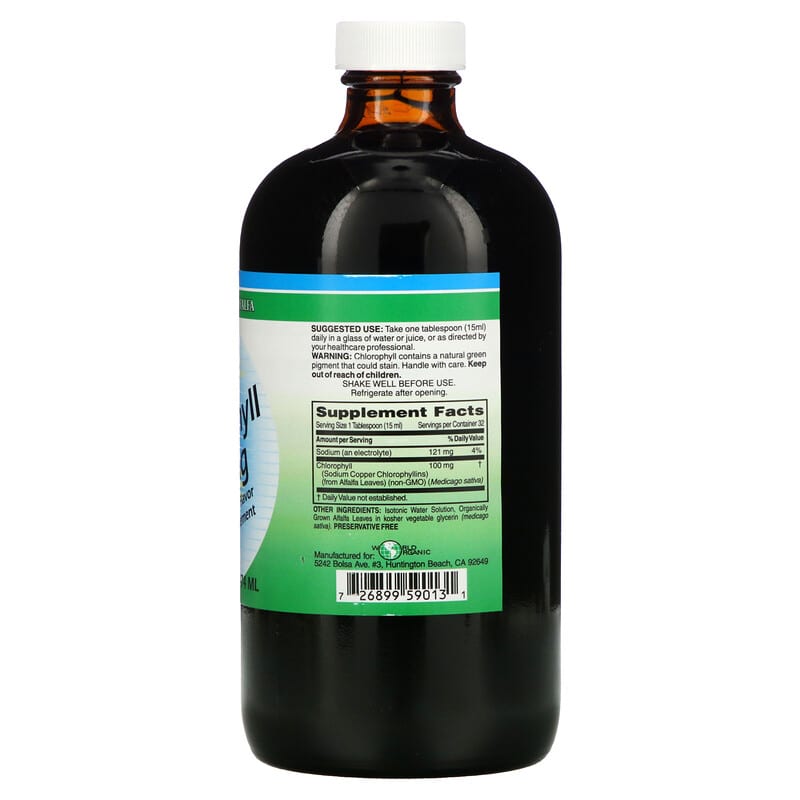 Thành phần vi chất của World Organic Liquid Chlorophyll 100 mg 16 fl oz (474 ml) 726899590131