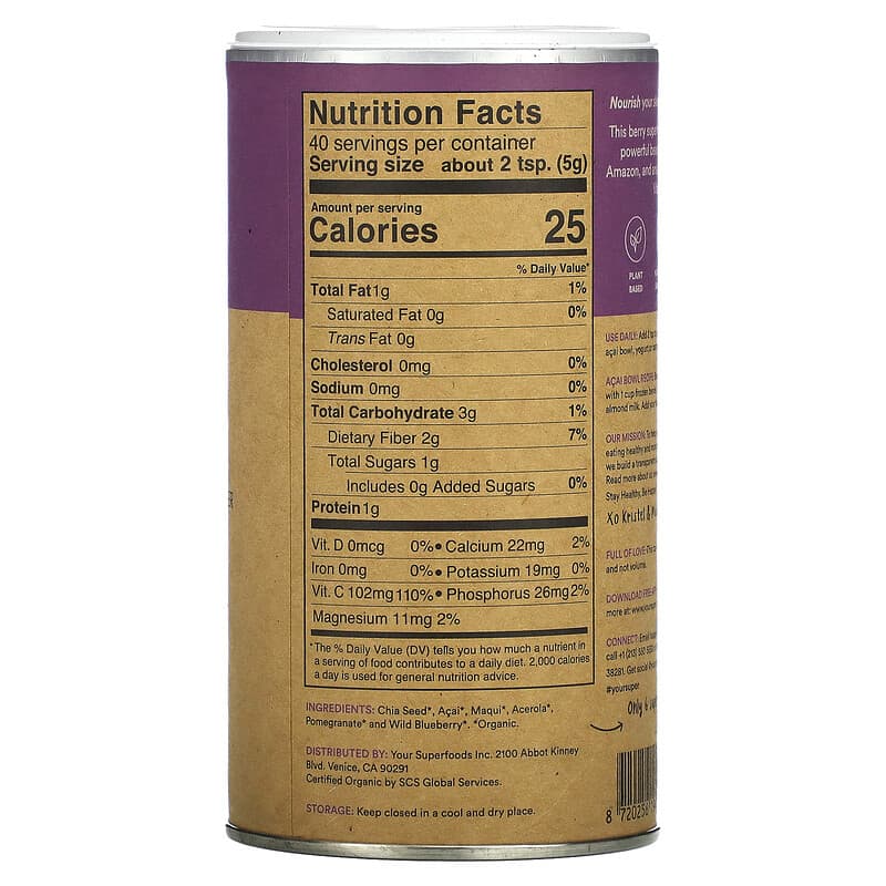 Bột sinh tố siêu thực phẩm Your Super Forever Beautiful 200 g 7.05 oz của Your Super 2 Thành phần vi chất của Your Super Forever Beautiful Superfood Smoothie Powder 7.05 oz (200 g) 8720256194934