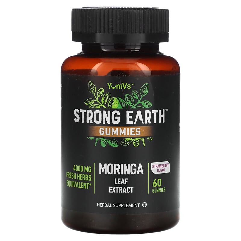 YumVs, Strong Earth Gummies, Moringa Leaf Extract, Strawberry, 4.000 mg, 60 viên nhai (2.000 mg/viên) 810048612673