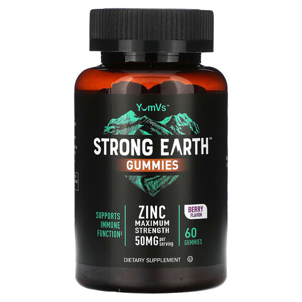 YumVs Strong Earth Gummies Zinc Maximum Strength Berry 50 mg 60 viên nhai 25 mg/viên 810048611645