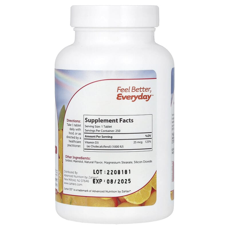 Viên nhai Vitamin D3 Zahler Junior D3 hương cam 25 mcg (1.000 IU) 250 viên 9 Viên nhai Vitamin D3 Zahler Junior D3 hương cam 25 mcg (1.000 IU) 250 viên 848998082222