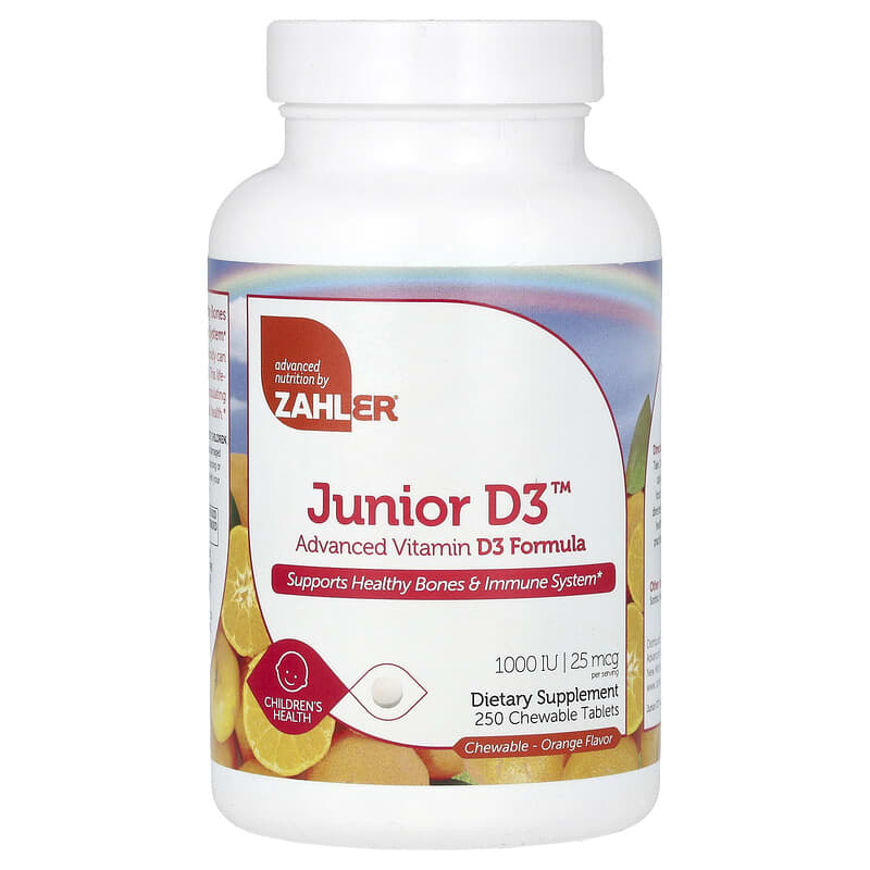 Zahler, Junior D3, Advanced Vitamin D3 Formula, Orange, 25 mcg (1.000 IU), 250 viên nhai 848998082222