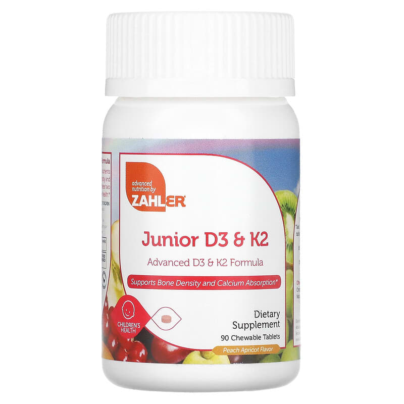 viên nhai Zahler Junior D3 & K2 vị đào mơ 90 viên của Zahler 10 zahler junior d3 k2 peach apricot 90 chewable tablets 114861 848998082284