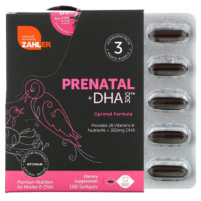 Thực phẩm bổ sung Zahler Prenatal + DHA 300 Optimal Formula 180 Softgels 848998081836