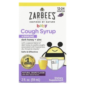 Thực phẩm bổ sung Zarbee's Baby Cough Syrup + Immune 12-24 Months Natural Grape 2 fl oz (59 ml) 897233709011