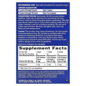 viên nhai hỗ trợ giấc ngủ cho trẻ từ 3 tuổi vị nho tự nhiên Zarbee's Children's Sleep with Melatonin 30 viên 3 Thành phần vi chất của Zarbee's Children's Sleep with Melatonin For Children 3 Years+ Natural Grape 30 Chewable Tablets 898115002503