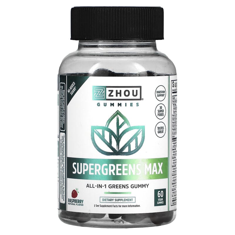 Zhou Nutrition, Supergreens Max, Raspberry, 60 viên nhai 669191593885