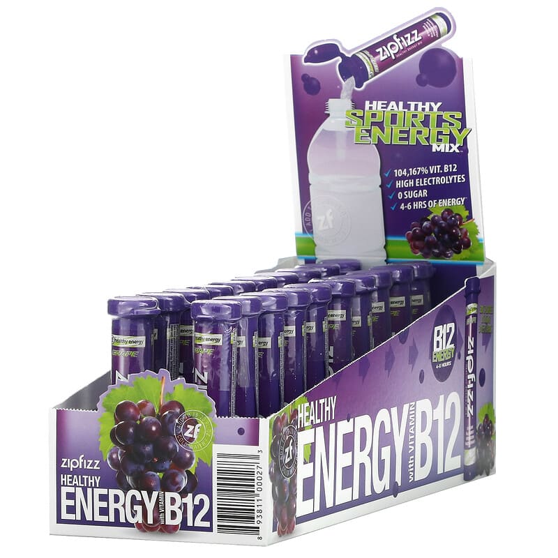 Zipfizz Healthy Sports Energy Mix vị Nho với Vitamin B12 Hộp 20 ống 11g/ống 10 zipfizz healthy sports energy mix with vitamin b12 grape 20 tubes 0 39 oz 11 g each 36225 893811000273